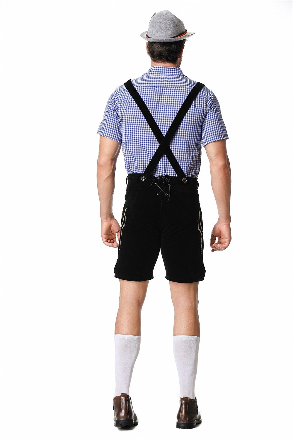 Male Oktoberfest Lederhosen Costume Bavarian Octoberfest German Beer Costume Shirt Suspender Shorts Hat Cosplay Costumes