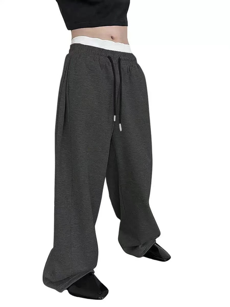 25 European and American men's waist trousers waist drawstring straight wide-leg loose trousers sports trousers pocket men pants