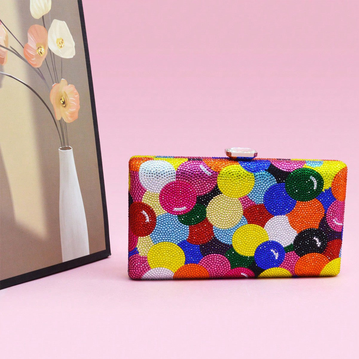 Designer Multicolored Diamond Evening Clutch Bags Women’s Rainbow Crystal Rhinestone Wedding Banquet Handbag Femal Party Purse