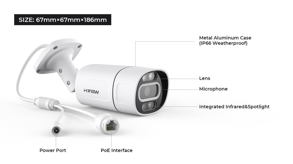 H.View 5Mp 8Mp 4K Ip Camera Poe Ai Face Detection  Cctv Security Cameras H.265 Outdoor Audio Video Surveillance onvif xmeye