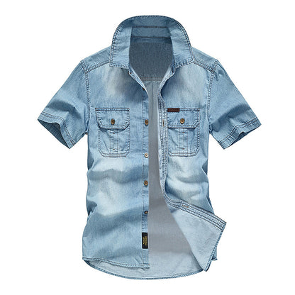 Men Denim Shirts Double Pocket Solid Color Casual Male Cowboy Shirts New Summer Autumn Slim Fit High Quality Shirts For Men