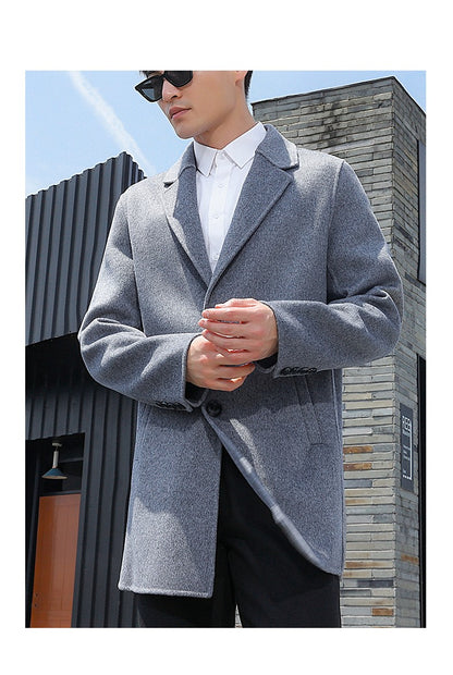 100% Wool Hand-Sewn Men's Coat Long Overcoats Boy Buttons Cardigan Long-style Woolen Coats Overcoat 2024 New