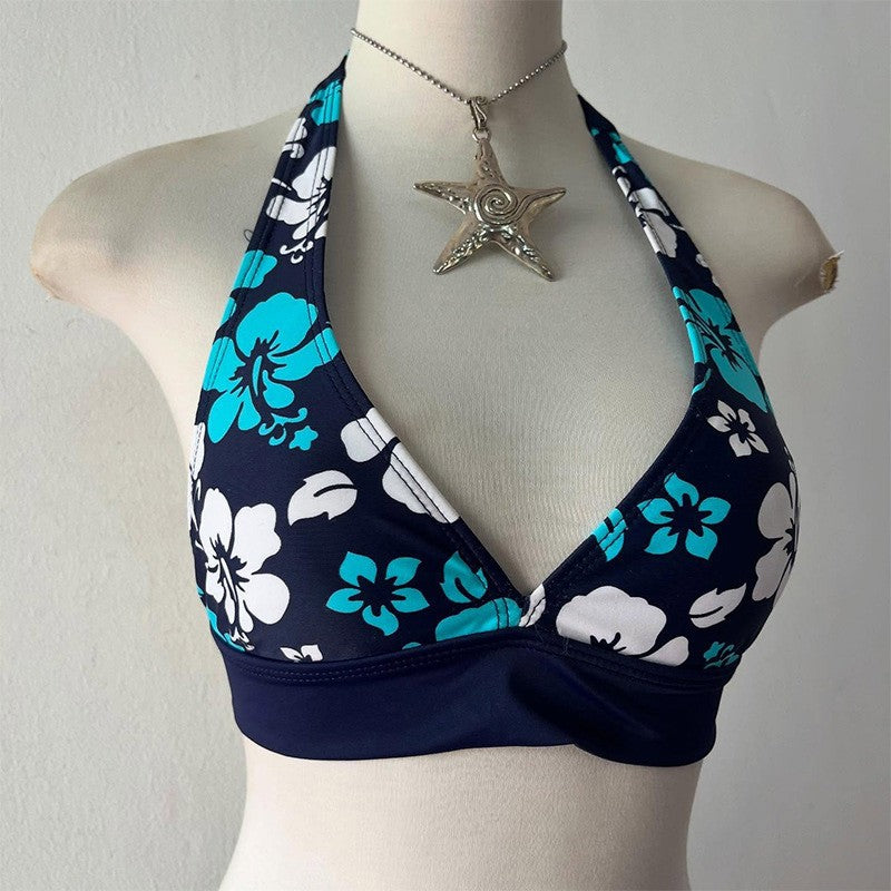 women's swimsuit 2025 Summer Tree Printed Swimming Clothes 2 Piece Swimsuit Sexy Tight Vest Crop Tops High Waist Bikini