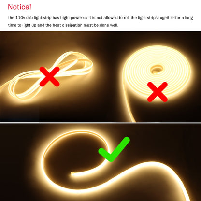 110V 220V Cob LED Tape Outdoor Waterproof Christmas Decor 5/10/20/30M Neon Led Strip with Switch Garden Lights For Kitchen Room