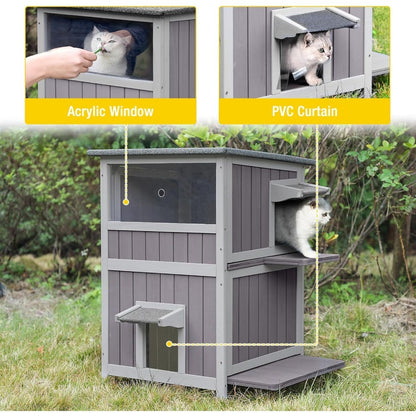 Abrigo Impermeável para Gatos de Rua - Casa para Gatos Ferais de 2 Andares para o Inverno, Adequada para Uso Interno e Externo
