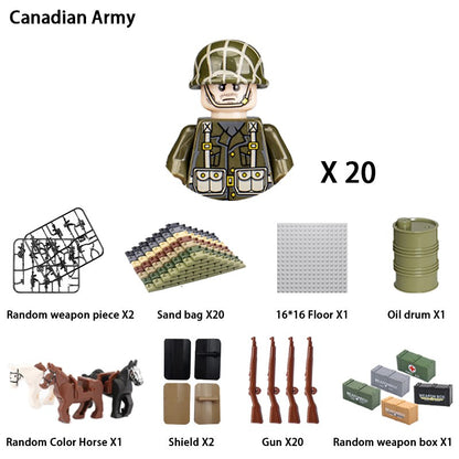 Brinquedos de blocos de montar para crianças: Modelos de Mini Armas de Exército Nacional de Guerra de Soldados de Infantaria da Segunda Guerra Mundial