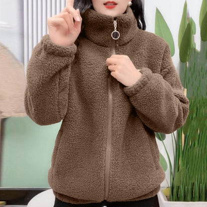 Fleece Fluffy Jacket Streetwear Harajuku Zipper Coat Woman Lightweight Jacket Autumn Winter Plush Warm Jacket Splice Coat