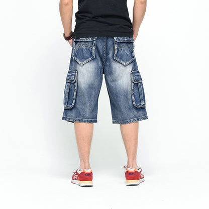 ABOORUN Mens Plus Size Loose Baggy Denim Shorts Fashion Streetwear Hip Hop Skateboard Cargo Jeans Short for Male R1402
