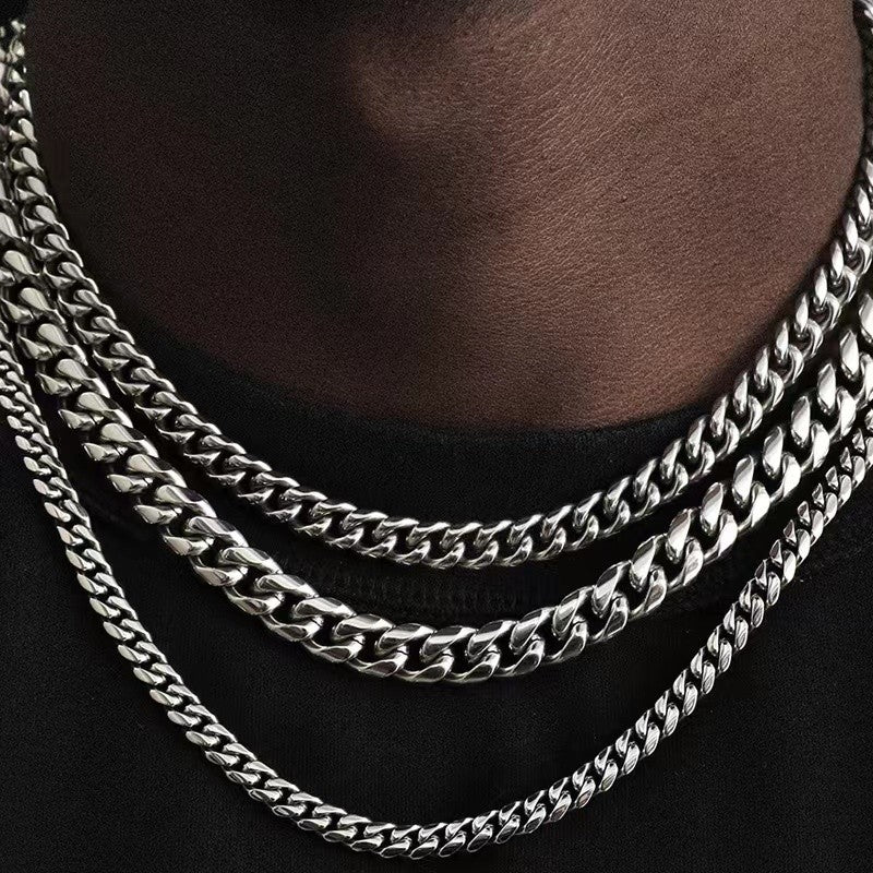 Colares de Aço Inoxidável Punk Básico 3, 5, 7mm Elo Cubano Masculino Feminino Corrente Dourada Preta Gargantilhas Joias de Metal Sólido