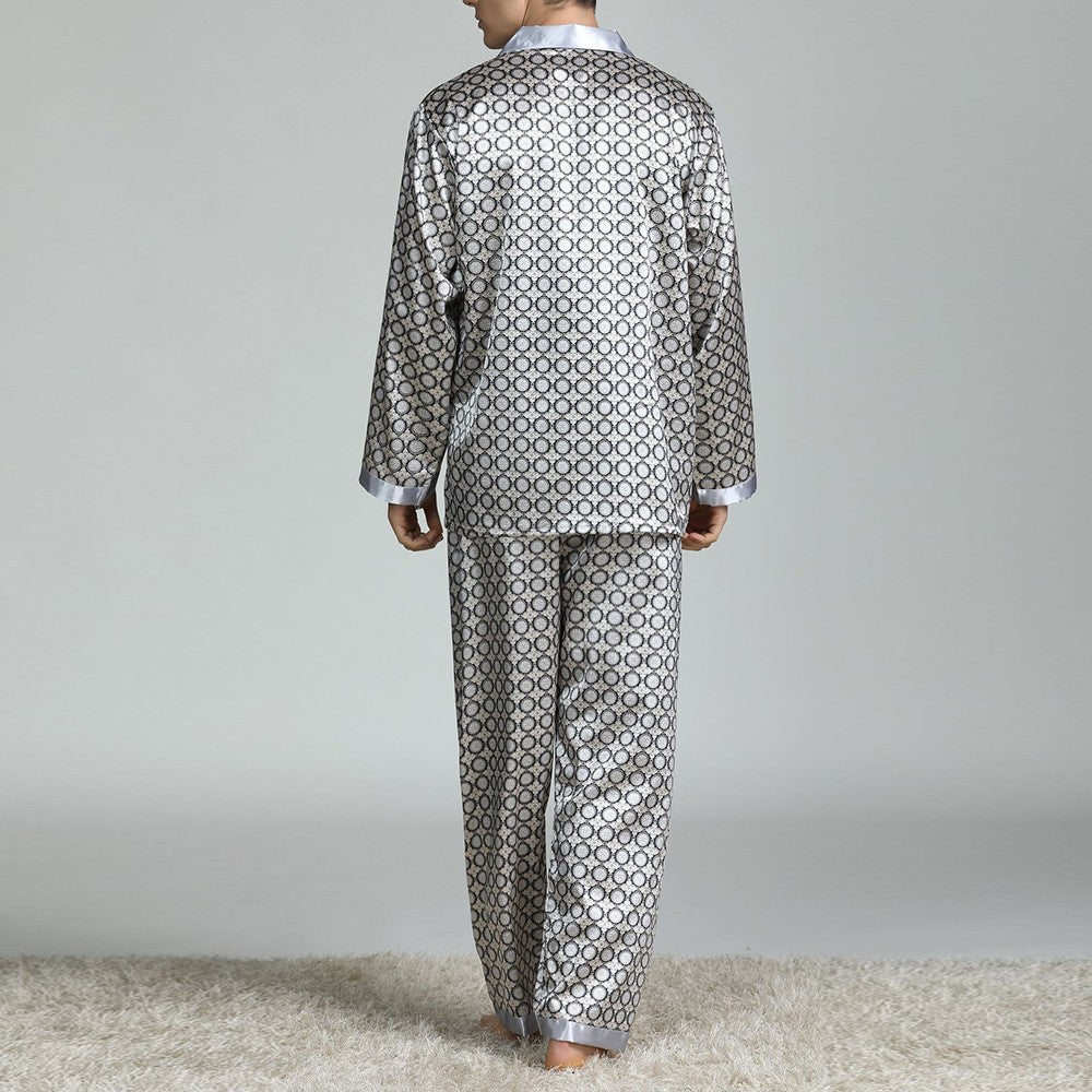 Mens Satin Silk Pajama Sets Sleepwear Casual Nightgown Loose Loungewear Pajamas Pijamas Autumn New Print Nightwear Homewear