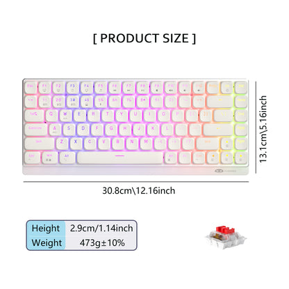 Teclado Mecânico RGB Sem Fio Moon84 Triplo Modo 2.4GHz/Bluetooth/USB-C Com Fio Branco para Escritório/PC/Laptop