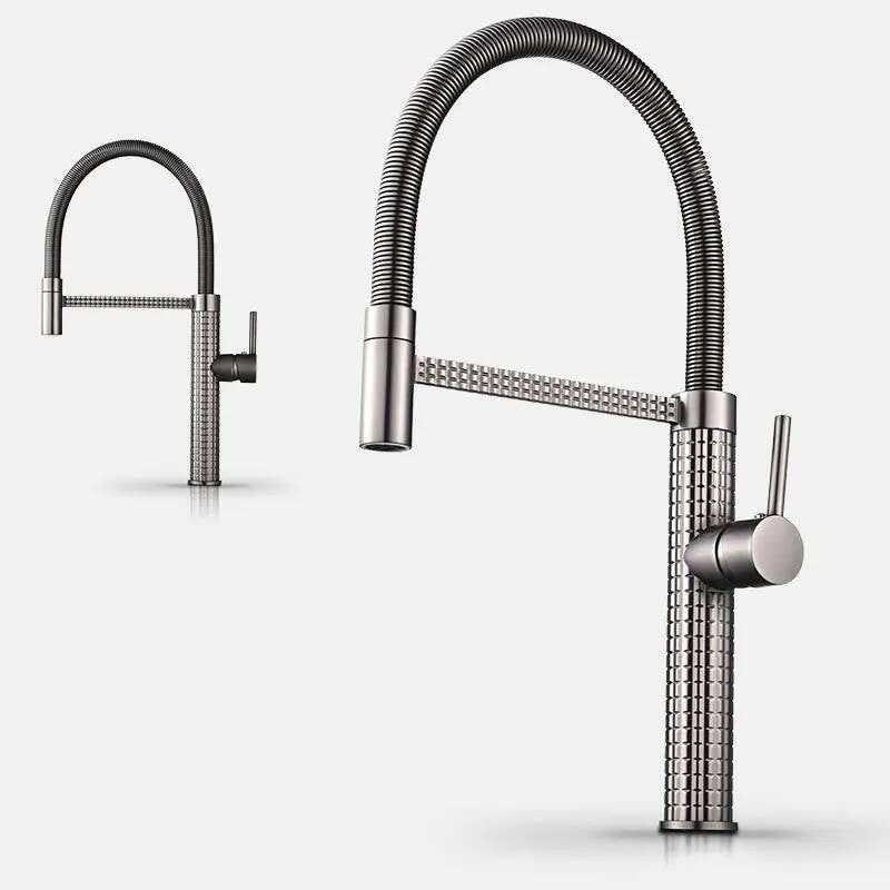 Gold Brass Faucet For Kitchen Sink Rotatable Drop Down Spring Hot And Cold Water Mixers Tap Accessories