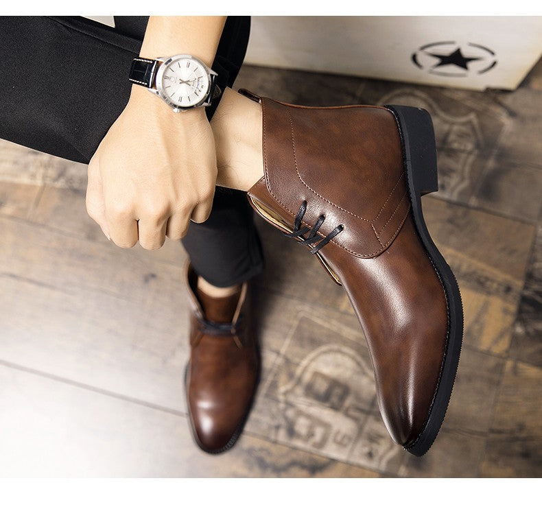 New Men Business Ankle Boots PU High Cut Short Tube Lace Up Business Brand Chelsea Boots European Style Size 38-48 Men Boots