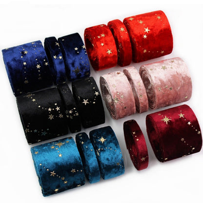 Double-sided Velvet Ribbons Hot Stamping Stars DIY Gift Wrapping Wedding Bouquet Christmas Party Supplies Decor Hair Accessories
