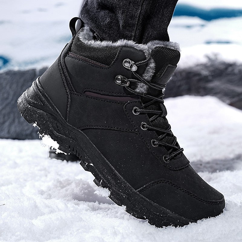 New Autumn and Winter High-Top Thick-Soled Fleece-Lined Men's Snow Boots, Outdoor Hiking Shoes, Hunting Boots, Hiking Boots