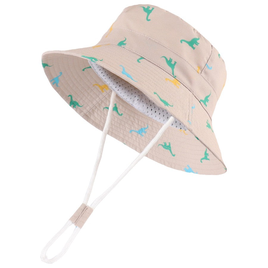 Sun Protection Hat for Kids Toddler Boys Girls Dinosaur Wide Brim Summer outdoor hat Cotton Baby Bucket Hat with Chin Strap