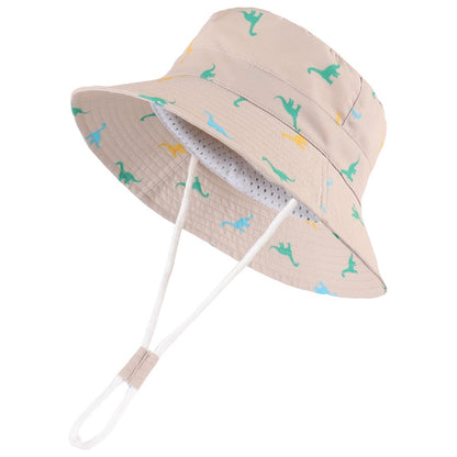 Sun Protection Hat for Kids Toddler Boys Girls Dinosaur Wide Brim Summer outdoor hat Cotton Baby Bucket Hat with Chin Strap