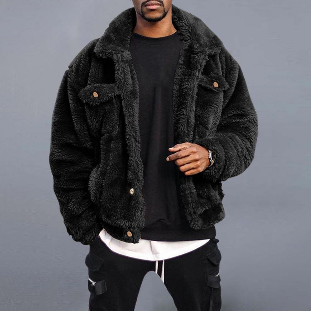 Thickened Velvet Men Jacket Plush Fluffy Hip-hop Style Jacket Leisure Men Coat Cozy Winter Jacket Thermal Chest Pockets Jackets