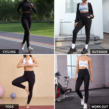 Super Soft Sports Leggings With Pockets For Women High Waisted Workout Yoga Running Push Up Gym Fitness Tight Pants Women's