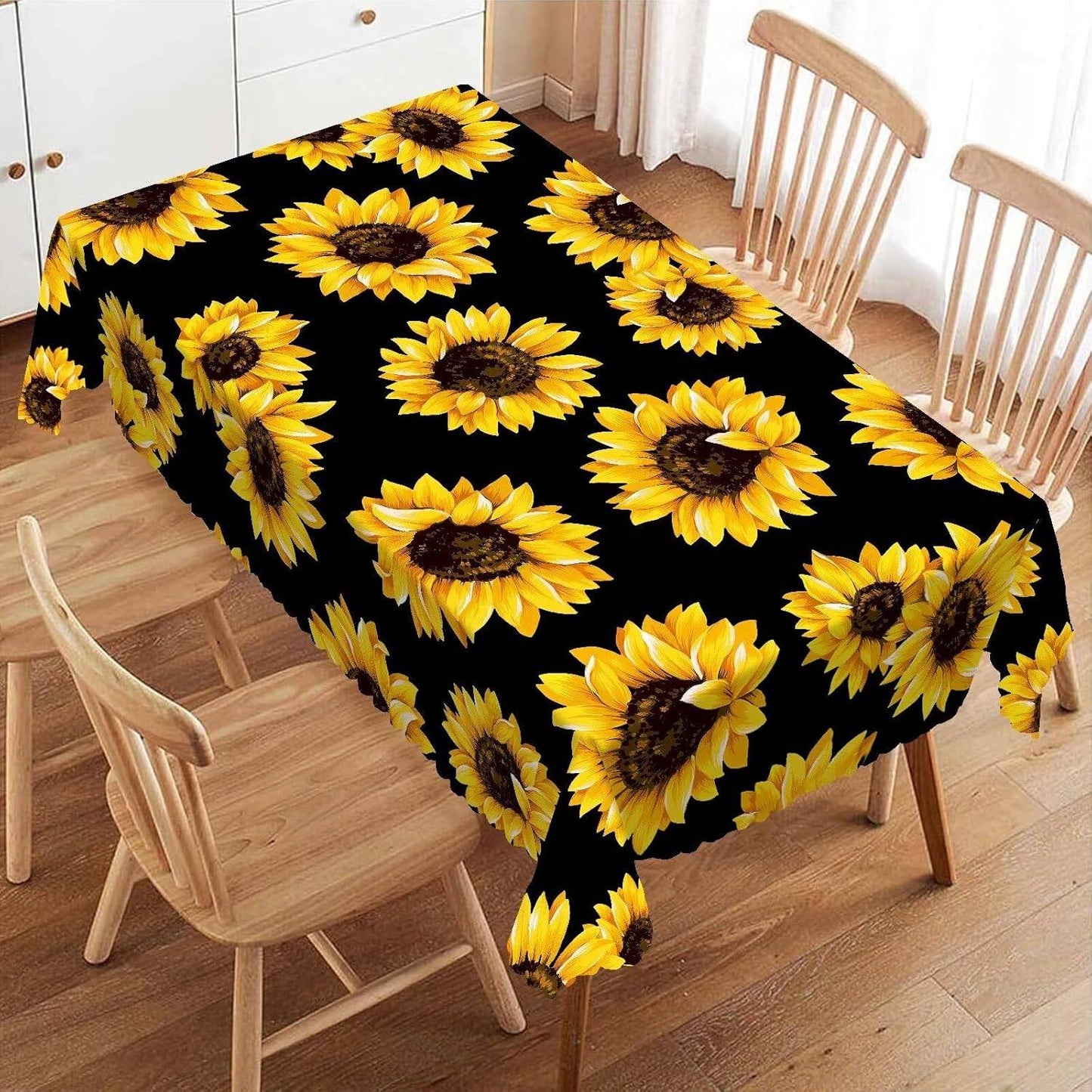 Yellow Black Sunflower Floral Rectangle Tablecloth Table Decor Reusable Farmhouse Kitchen Dining Table Runner Party Decorations