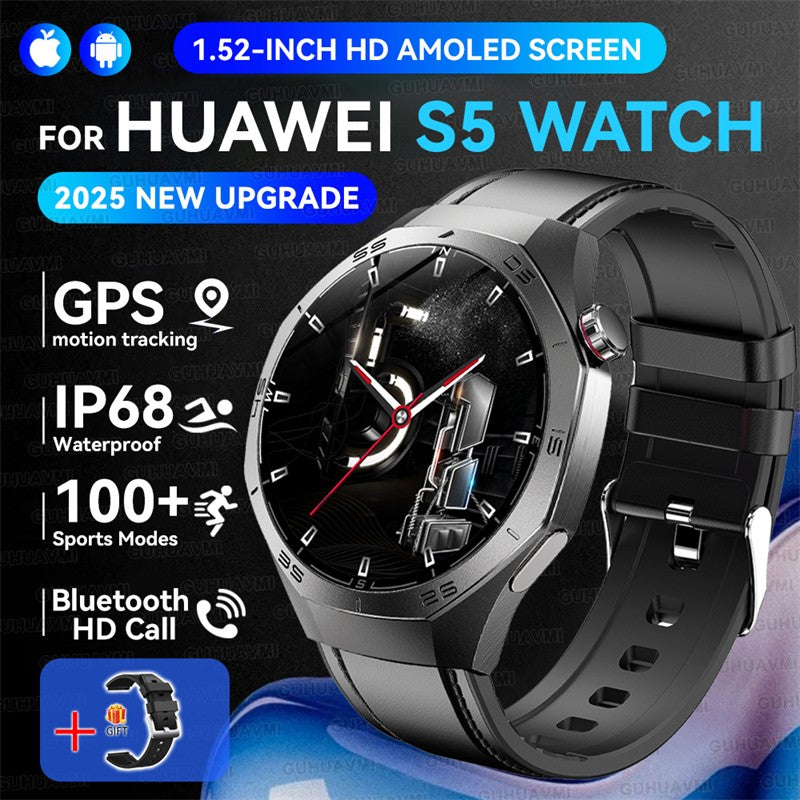 Smartwatch GUHUAVMI GT5 Pro 2025 Masculino com Tela HD AMOLED, GPS, Monitor de Trajetória de Movimento, Frequência Cardíaca, Chamada Bluetooth e 1.52", IP68