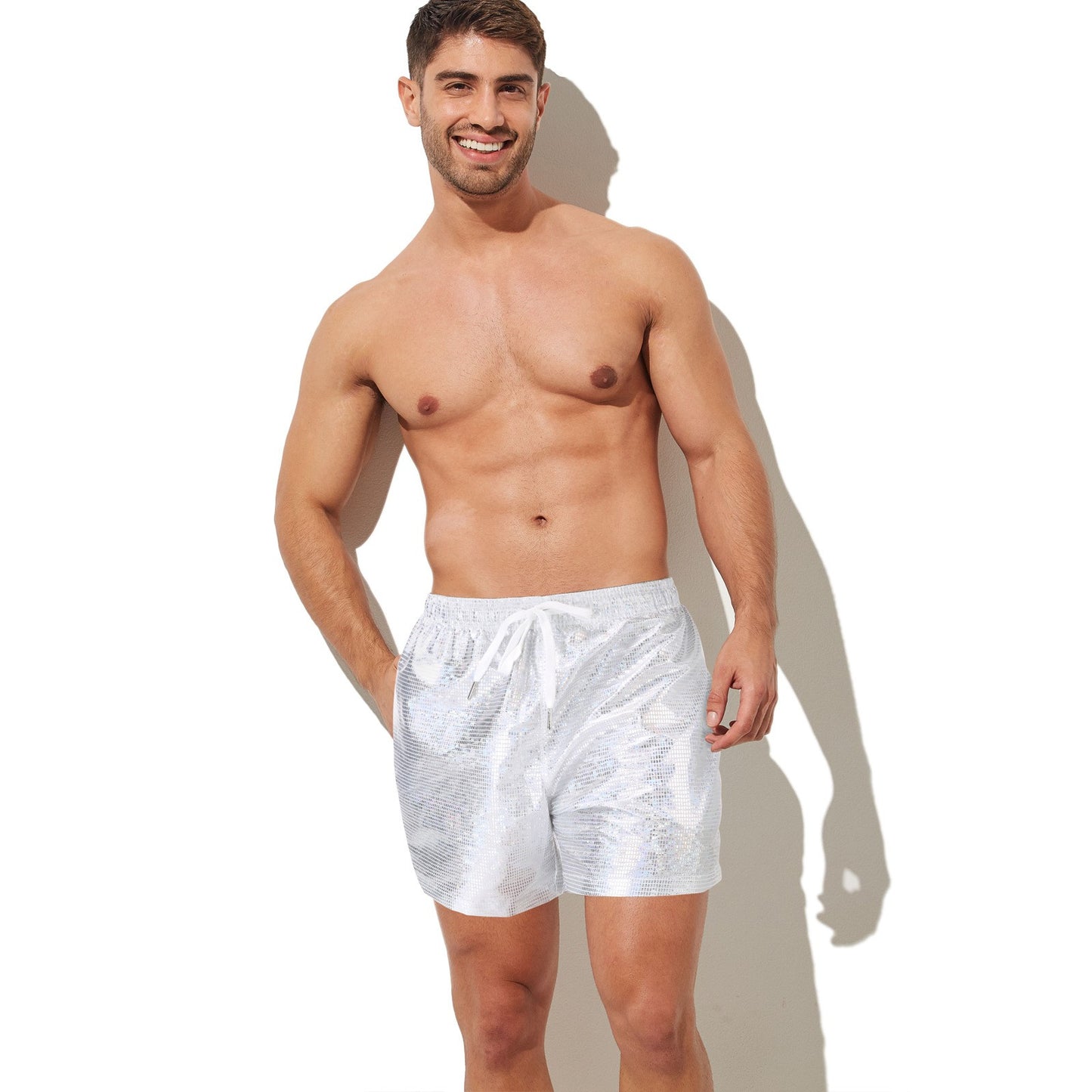 150g Mens Summer Beach Shorts Plus Size Glittering Swimming Boxer Underpants 100% Polyester Solid Plaid String Board Short