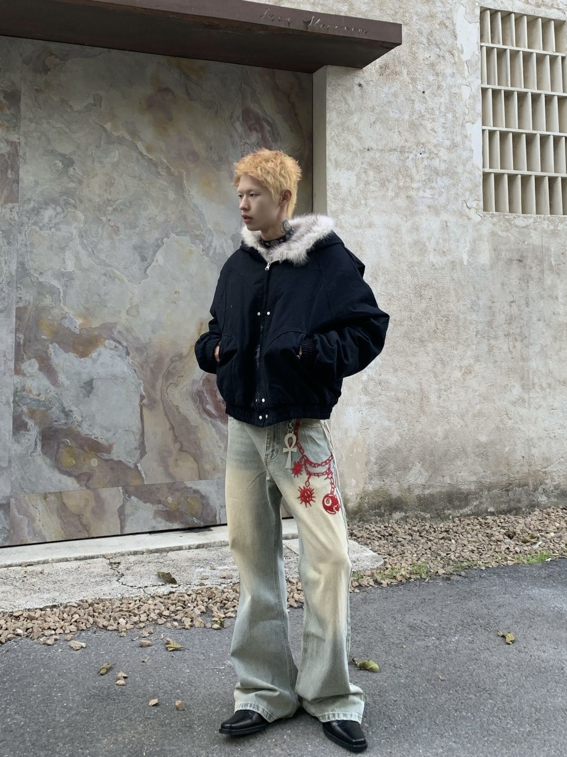 American Retro Woolen Collar Hooded Cotton Jacket Winter Thick Plush Top Men Street Hip-Hop Gothic Harajuku Oversize Jacket Coat