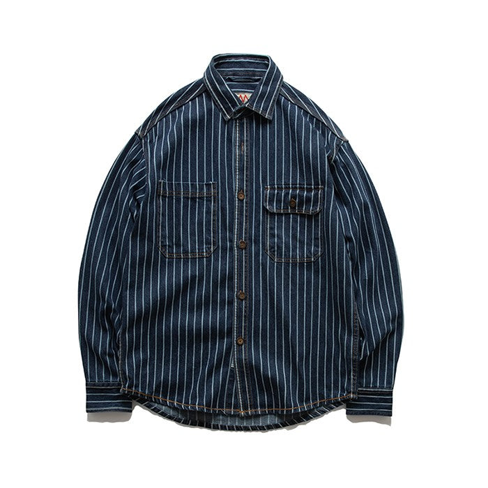 American Retro Workwear Long Sve Denim irt Loose Casual Striped ket irt Youth Trend Autumn Wear Iron Free