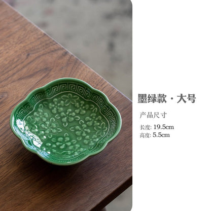 Chinese Style High Leg Fruit Dishes Ancient Pastry Plate Fruit Plate Appetizer Serving Platter Household Plates For Food Craft