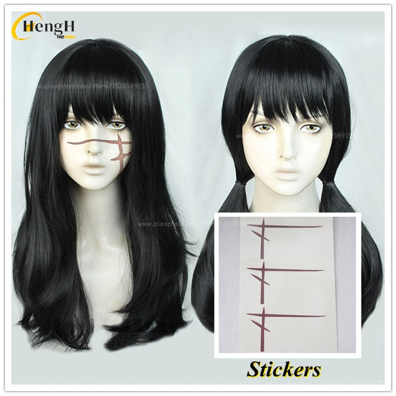 2 Estilos Mitaka Asa Peruca Sintética Anime Longa 65cm Preta Perucas Cosplay Com Adesivo Resistente Ao Calor Cabelo Festa Perucas Unissex + Touca de Peruca