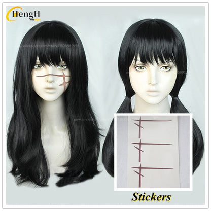2 Estilos Mitaka Asa Peruca Sintética Anime Longa 65cm Preta Perucas Cosplay Com Adesivo Resistente Ao Calor Cabelo Festa Perucas Unissex + Touca de Peruca