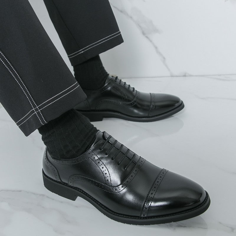 Men Oxford Shoes PU Solid Color Low Heel Classic Blok Carving Men Shoes Size 38-46