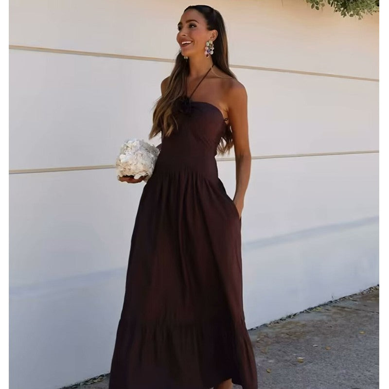 Dresses Summer Women's 2025 New Chic Tube Top Hanging Neck Holiday Dress Women's