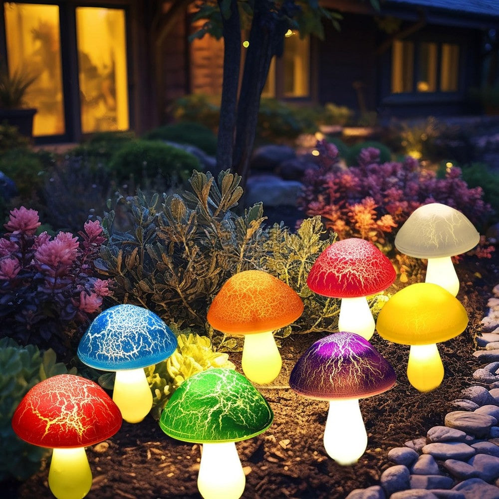 Solar Garden Decor Lights Crack Mushrooms Outdoor Decor Stake String Lights Waterproof Solar Pathway Lights Christmas Decoration