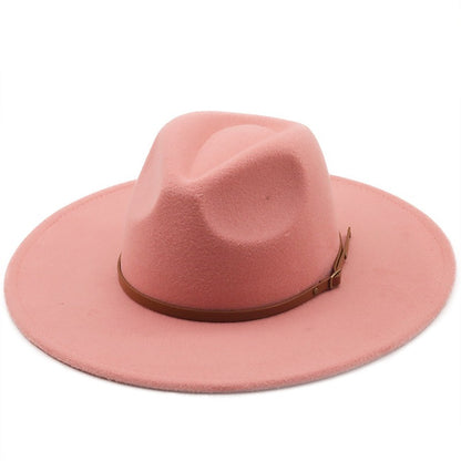 9.5cm Wide Brim Fedora Hats with Brown Belt Autumn Winter Women Party Top Hat Men Jazz Retro Cowboy Felt Cap Panama Sun Hat