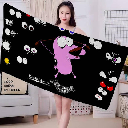 Cartoon C-Courage C-Cowardly Dog Bath Towel Microfiber Soft Absorbing Breathable For Girl Kids Decorative Cartoon Beach Towel