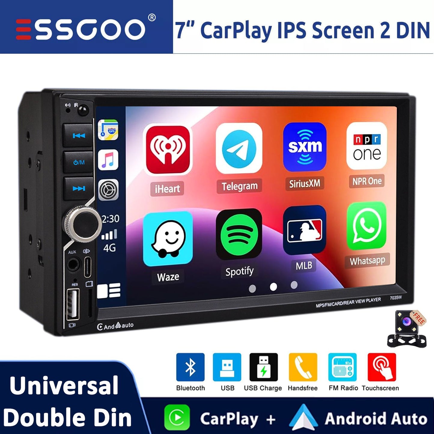 7 Inch HD Touch Screen Car Radio 2 Din High Quality Video Player Wince Wireless CarPlay Android Auto Bluetooth Rear Camera