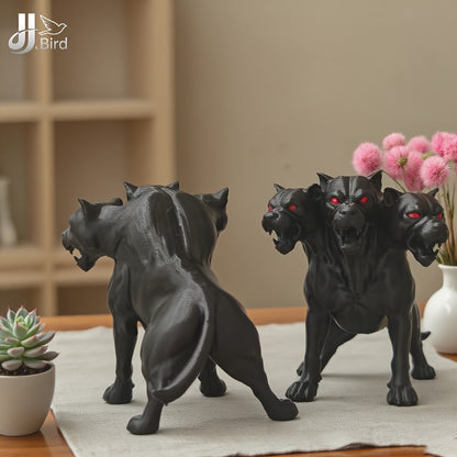 1Pcs Gothic three-headed dog statue ornaments, scary black design, Halloween Thanksgiving decorations, indoor/outdoor decoration