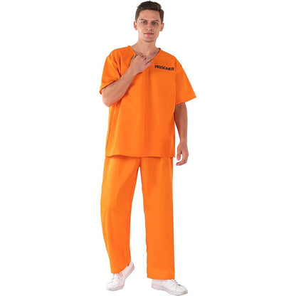 Unisex Adult Convict Carnival Halloween Fancy Dress Up Incarcerated Uniform Outfit Orange Prisoner Costume For Men