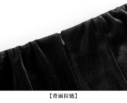 Elastic Velvet Long Black Skirts Women 2025 Casual Korean Fashion Y2k Clothes Mid Length Elegant High Waist Harajuku Maxi Skirt
