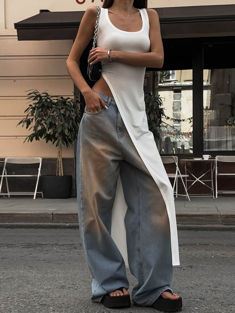 2025 Sexy Sleeveless Side High Split Dress Solid Backless Women Midi Dresses Sum