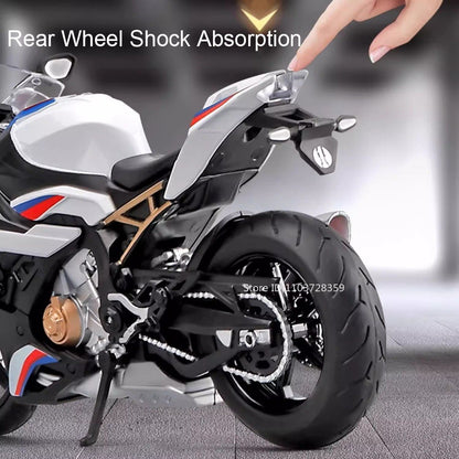 1:12 RRS1000 S1000RR Modelo de Brinquedo Motos de Liga Fundida Motocicletas Amortecimento Roda Dianteira Direcionável Pneus de Borracha Presente para Meninos