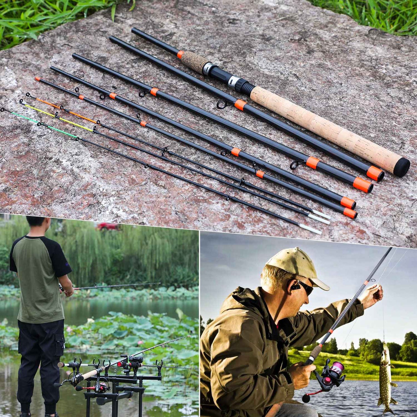 Varas de pesca Sougayilang Feeder ultraleves de fibra de carbono para pesca de carpa com tração máxima de 15 kg com potência L M H para pesca de robalos, carpas e trutas