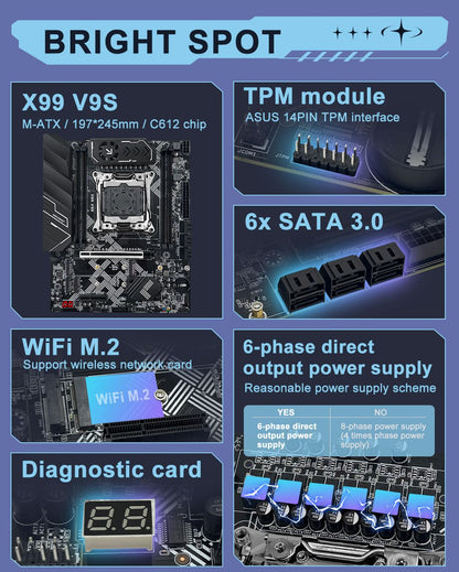 MACHINIST X99 V9S Motherboard Support TPM2.0 LGA 2011-3 Xeon E5 cpu DDR4 RAM C612 chip with 3*NVME M.2 slot SATA3.0 USB3.0