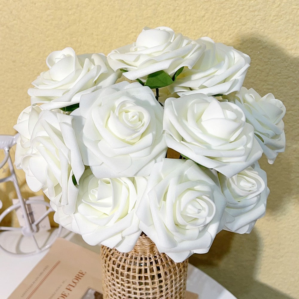 5-100pcs Fake Rose Flower Green Leaves for Valentine's Day Wedding Birthday Party Artificial Roses Heads with Stems Supplies