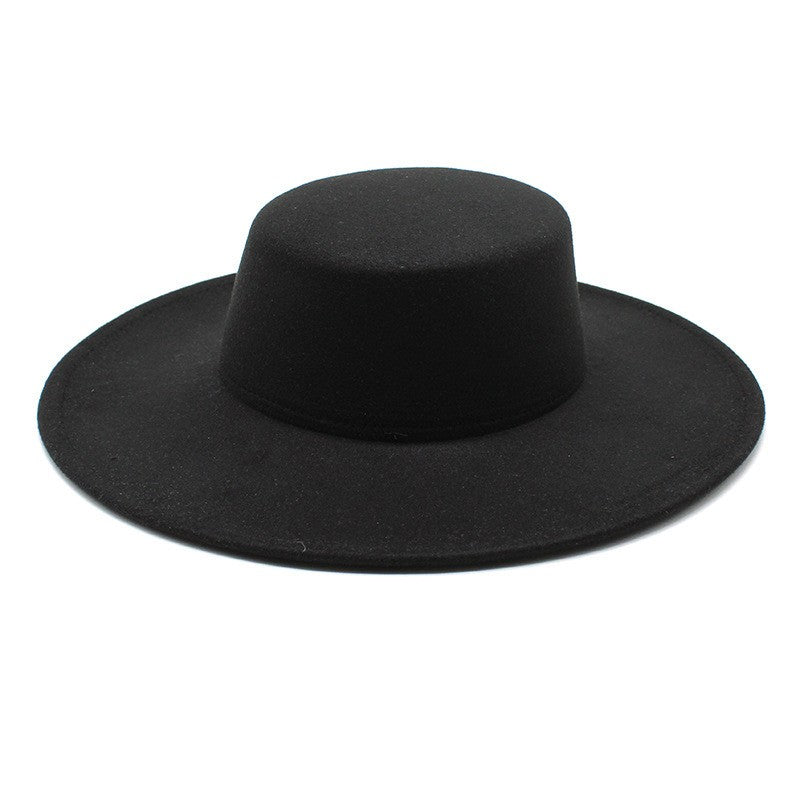 2025   Flatcap New French Elegant Flat-top Cap Dame Hat Retro Wide Brim Felt Hat Women