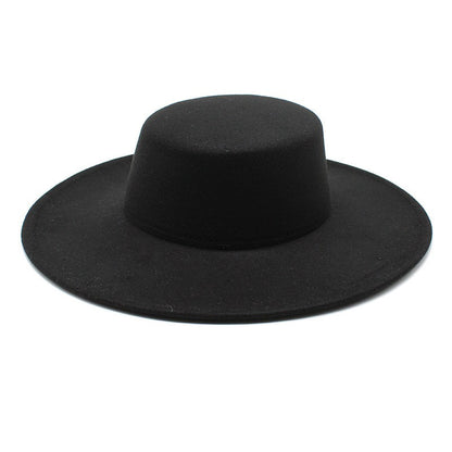 2025   Flatcap New French Elegant Flat-top Cap Dame Hat Retro Wide Brim Felt Hat Women