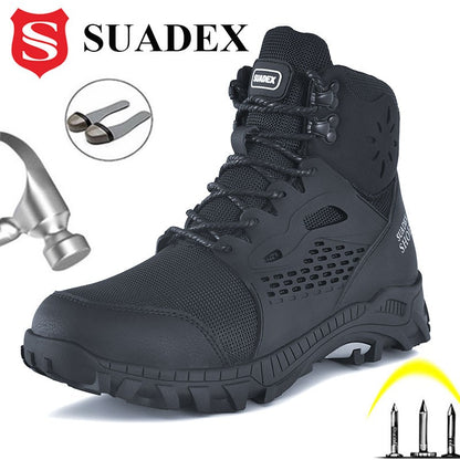 Botas de segurança SUADEX S1 Masculinas Sapatos de trabalho Biqueira de aço anti-esmagamento Sapatos de segurança de trabalho Masculino Feminino Botas antiderrapantes Tamanho EUR 37-48