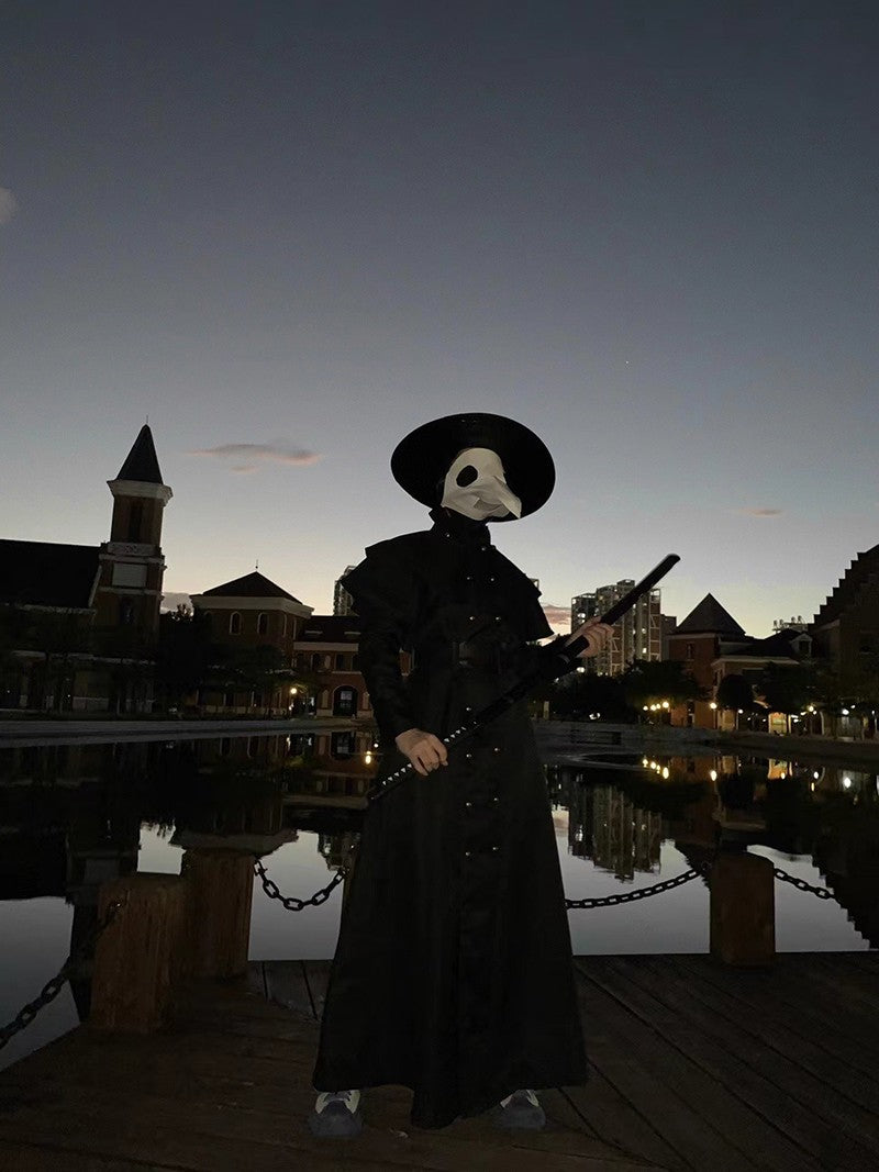 Plague Doctor Bird Cosplay Costume Medieval Hooded Robe Horrord Monk Steampunk Cloak Halloween Carnival Adult Kids Lantern Stick
