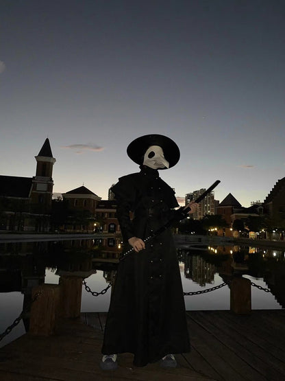 Plague Doctor Bird Cosplay Costume Medieval Hooded Robe Horrord Monk Steampunk Cloak Halloween Carnival Adult Kids Lantern Stick